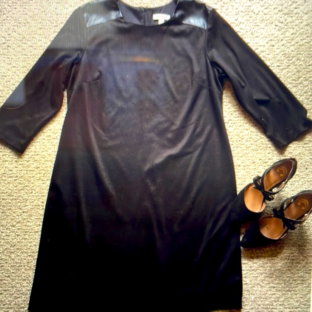 Black Dress Barn long sleeve dress with faux leather detailing